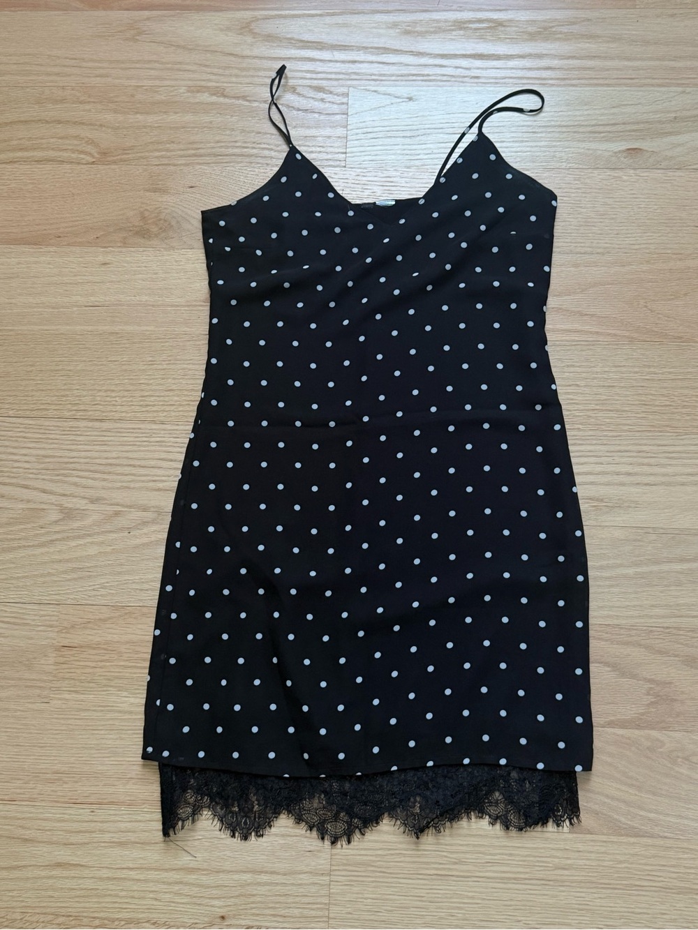 Black Polka Dot Mini Dress with Lace Trim